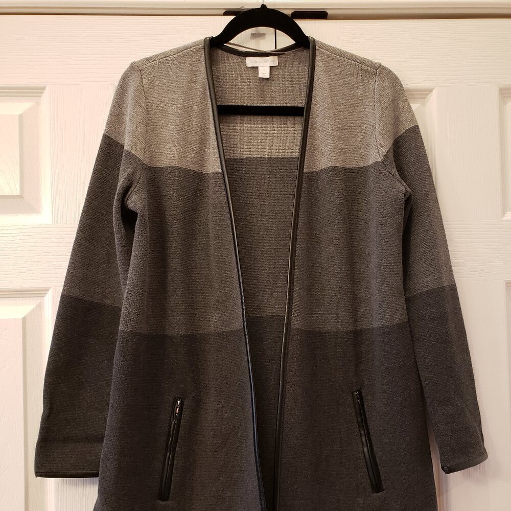 Cardigan sweater - Open front - 3-tone gray - Size S - Tunic length - 2 Pockets